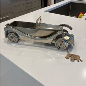 Vintage Art Deco Style Metal Roadster Car Sculpture 16” Silver Made in India